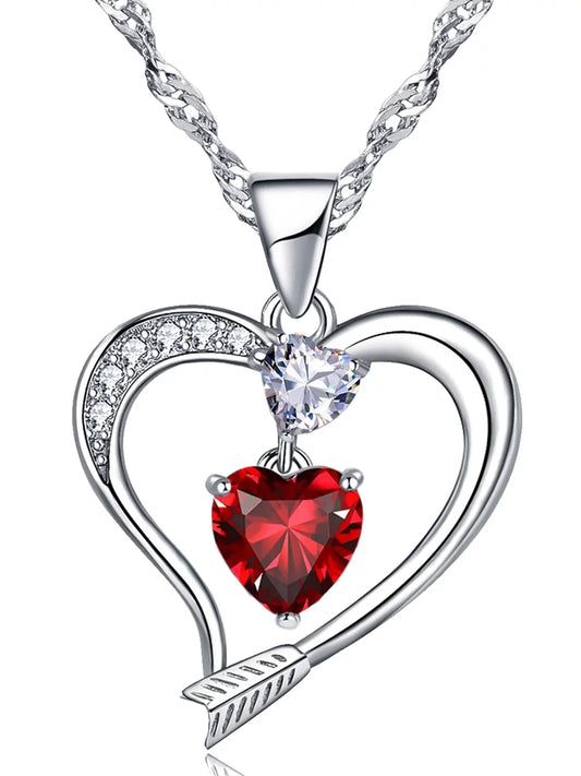 18K White Gold Plated Love Arrow Birthstone Pendant Necklace Women Jewelry