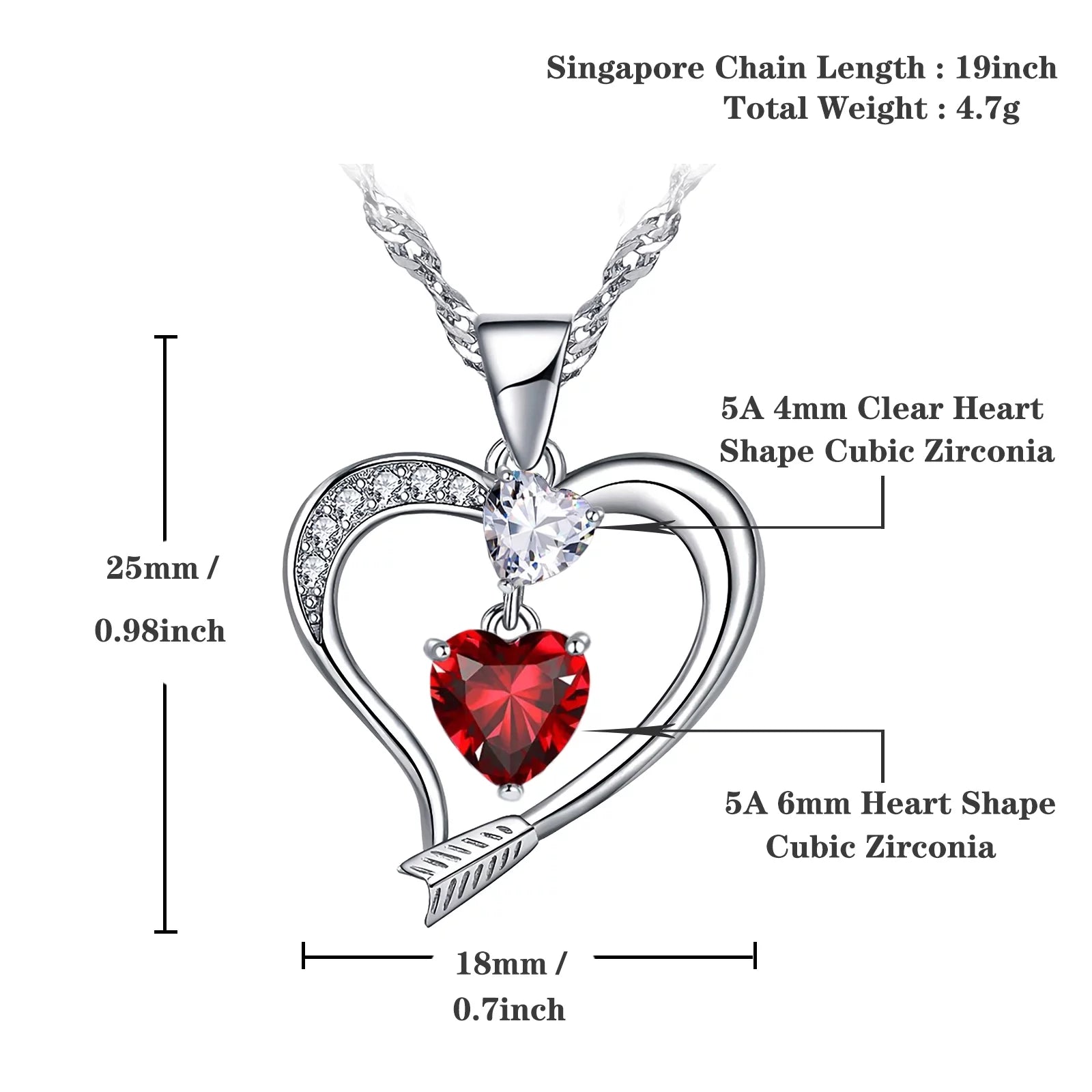 18K White Gold Plated Love Arrow Birthstone Pendant Necklace Women Jewelry